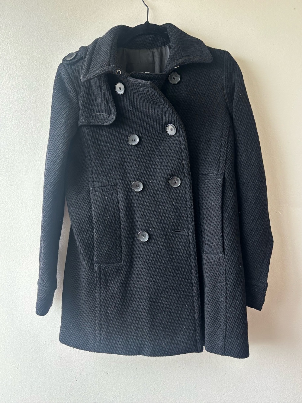 Club Monaco Black Double-Breasted Pea Coat